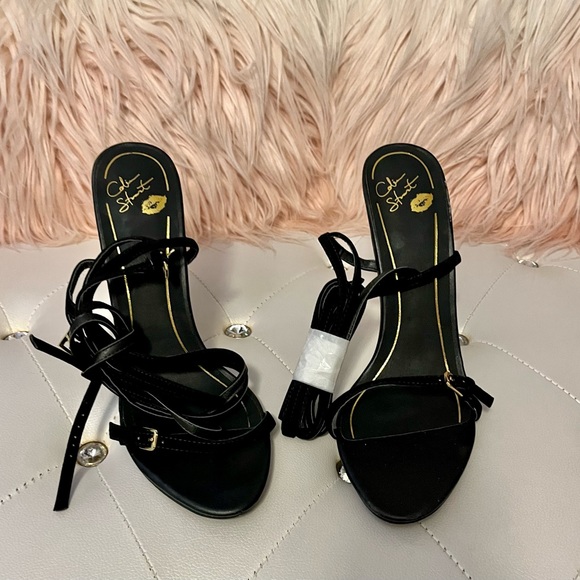 NEW RARE Colin Stuart Faux Suede Ankle Wrap Black Heeled Sandals Size 11B - Picture 2 of 13